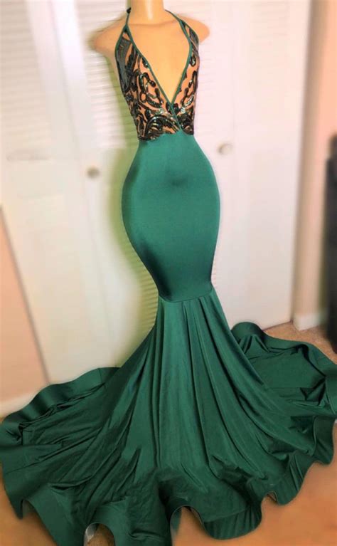 Dark Green Halter 2021 Prom Dresses In 2021 Mermaid Prom Dresses Cute Prom Dresses Black