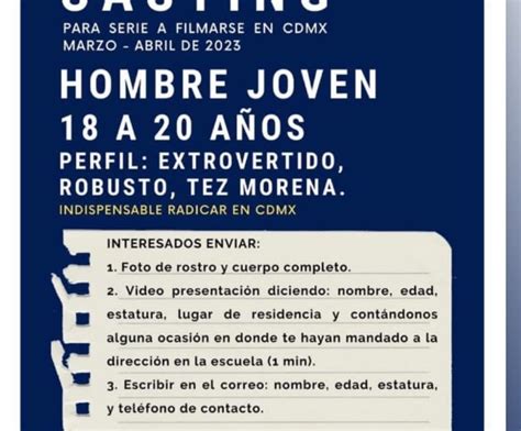 Casting En Ciudad De MÉxico Se Busca Hombre Extrovertido Robusto Entre 18 Y 20 Años Y Hombre