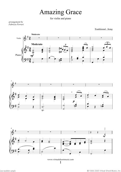 Download and print out music scores in pdf format. Amazing Grace sheet music for violin and piano [PDF ...