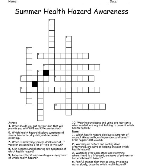 Summer Health Hazard Awareness Crossword Wordmint