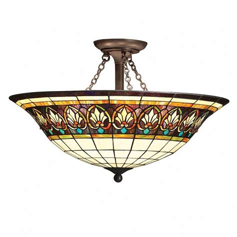 Kichler Lighting Provencia 24 In W Bronze Stained Glass Semi Flush Mount Light At