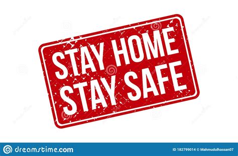 Stay Home Stay Safe Rubber Stamp. Red Stay Home Stay Safe 