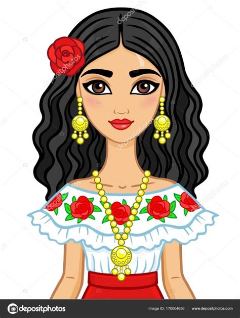 How to draw a cartoon woman. Animatie portret van de jonge mooi Mexicaans meisje in ...