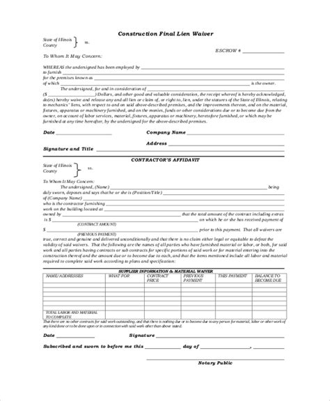 Printable Lien Waiver Form Customize And Print