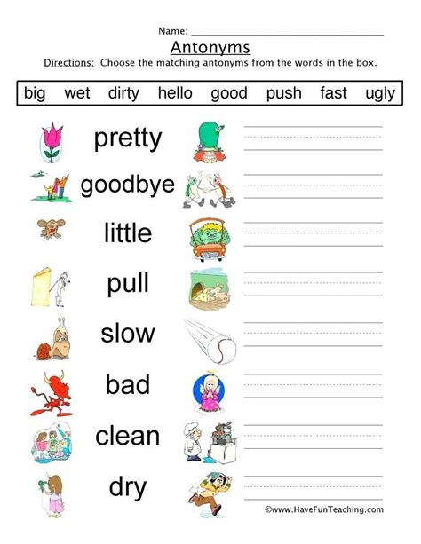 Antonyms Worksheets For Kindergarten Synonyms And Antonyms Worksheets