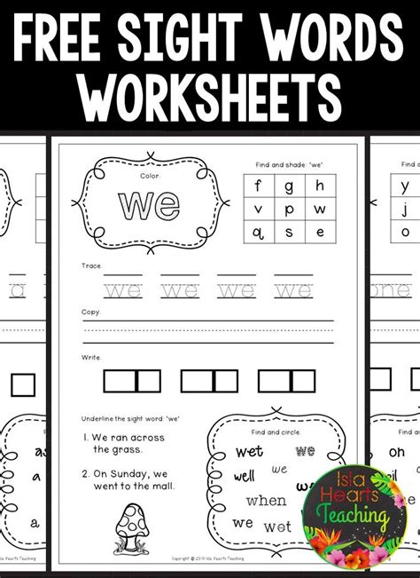 Free Kindergarten Sight Words Worksheets Pdf Printable Kindergarten