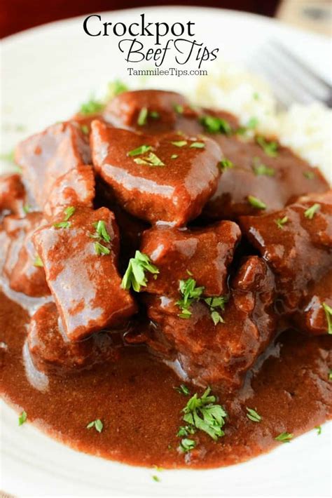 We want the beef tips to be completely covered with gravy in the crockpot so i always use two cans. Slow Cooker Crockpot Beef Tips and Gravy Recipe - Tammilee ...