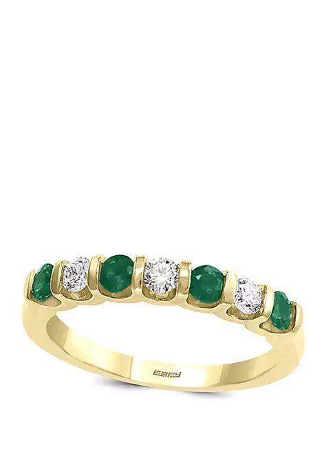 Effy® 1 10 Ct T W Diamond And 1 4 Ct T W Emerald Ring In 14k Yellow Gold Belk