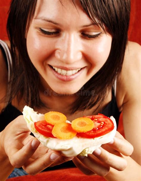 Woman Eating Sandwich Stock Image Image Of Ingredient 13455639