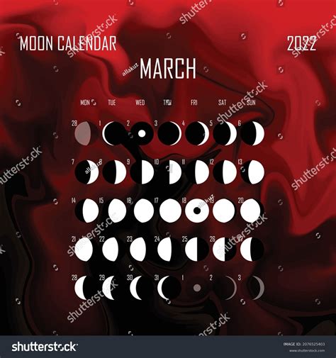 March 2022 Moon Calendar Astrological Calendar Stock Vector Royalty