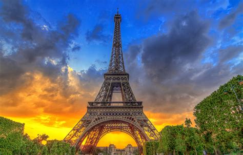 Today, it 's hard to imagine paris without the eiffel tower. Wallpaper the sky, trees, sunset, France, Paris, Eiffel ...