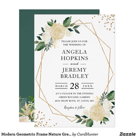 Modern Geometric Frame Nature Green Floral Wedding Invitation Zazzle