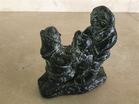 A Wolf Original Soapstone Sculpture Carving Of Two Inuit Etsy