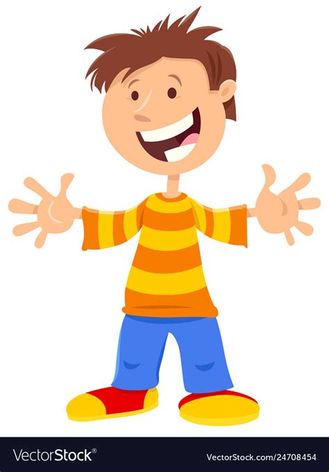 Happy Boy Comic Cartoon Character Royalty Free Vector Image