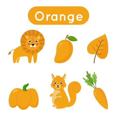 Flash Cards With Objects In Orange Color Educational Printable