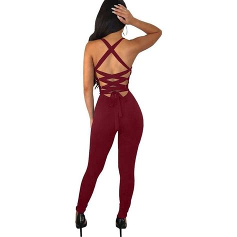 Criss Cross Backless Bodycon Bandage Jumpsuits Jumpsuits For Women