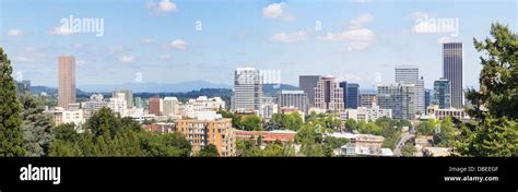 Portland Oregon Downtown Cityscape Skyline With Mount Hood Panorama