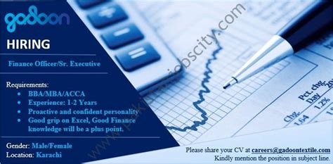 Responsible for optimising and enhancing effective financial monitoring and driving continues improvements in the finance function; Gadoon Textile Mills Limited Jobs Finance Officer / Senior ...