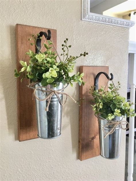 Farmhouse chair with metal vase and flowers. Home Decor,Hanging Planter with Greenery or Flowers, Rustic Wall Decor, Sconces, Metal Wall Tin ...