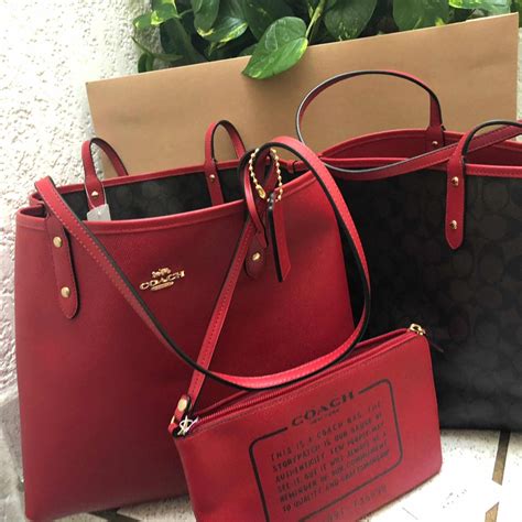 Bolsa Coach 100 Original Piel Reversible Roja Y Chocolate 310000