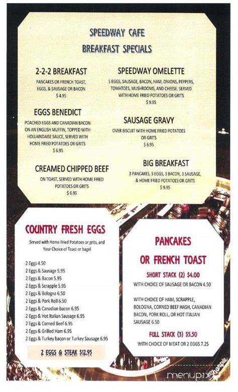 1030 s little creek rd. Menu of Speedway Cafe in Dover, DE 19901