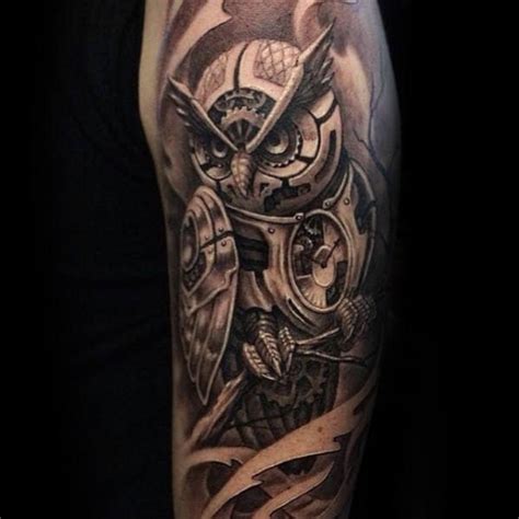 The first biomechanical tattoos were inspired directly by alien and giger's other artwork, published in his necronomicon series of books. 50 Owl Sleeve Tattoos For Men - Nocturnal Bird Design Ideas