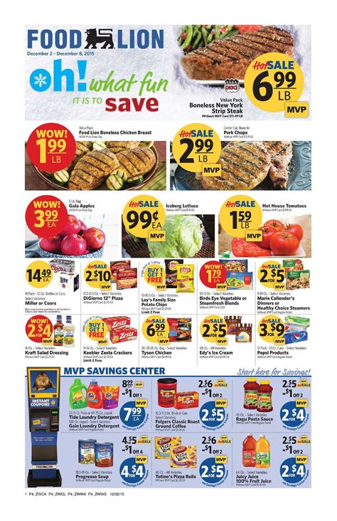 Save with this week food lion flyer sale, and get the limited time savings on meat, fresh produce, snacks & beverages, deli, dairy & frozen food, health & beauty every shopper at the food lion chain can save their money when purchasing at this supermarket chain with the weekly ad program. Food Lion Weekly Ad December 2 - 8, 2015 - http://www ...