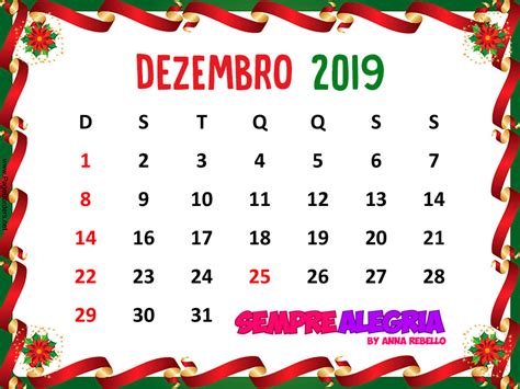 Calendário Dezembro 2019 Sempre Alegriasempre Alegria