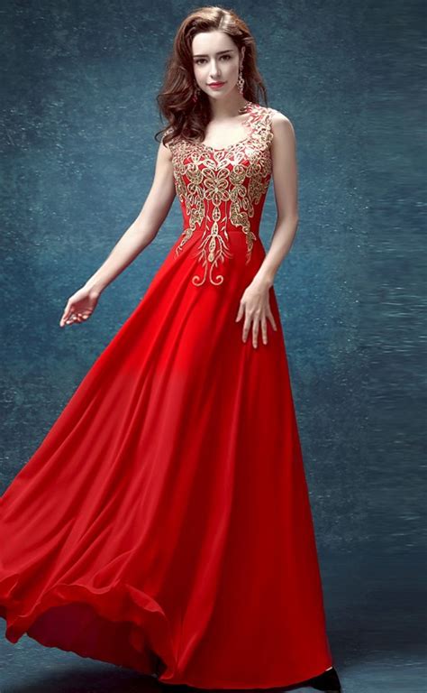 Elegant Red Chiffon Chinese Wedding Dress With Floral