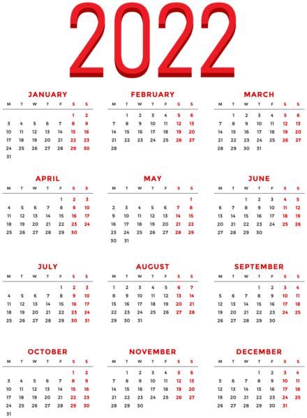Calendario 2022 Png