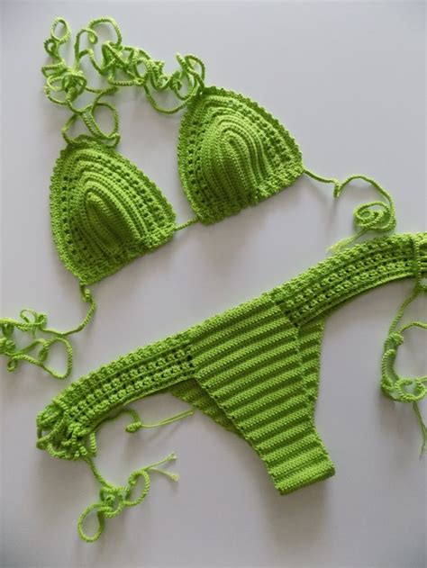 Green Bikini Green Handmade Bikini Crochet Bikini Crochet Swimsuits Sexy Swimwear Crochet