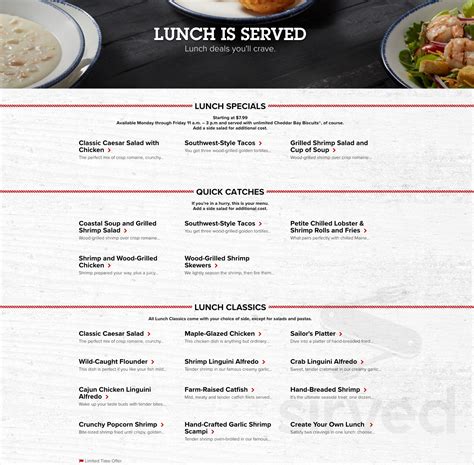 Red Lobster Menu Lunch Special Printable