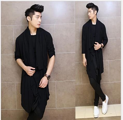 M 4xl Korean New Fashion Men S Long Sleeved Shirt Tide Hairstylist Cape Long Shirt Long Sleeved