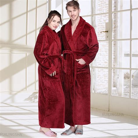 Women Winter Extra Long Thick Flannel Bath Robe Warm Peignoir Femme