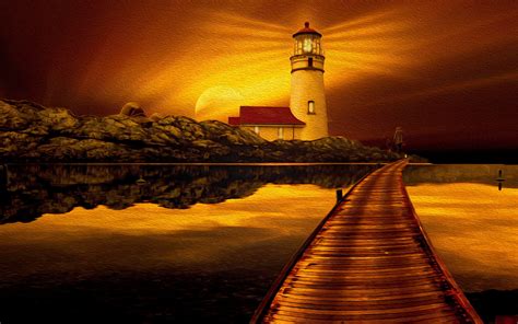 Beautiful Image Of Lighthouse Desktop Wallpaper Of Sunset Landscape