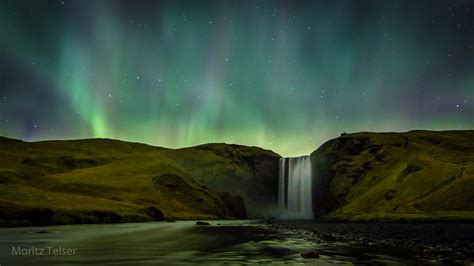 Skogafoss Waterfall At Night Iceland