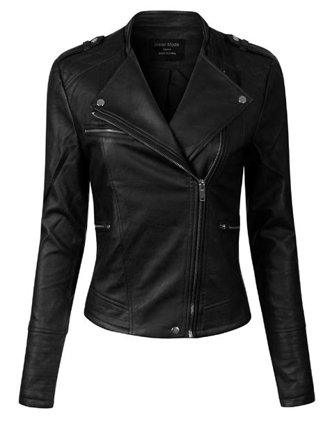 made by olivia women s long sleeve zipper closure moto biker faux leather jacket