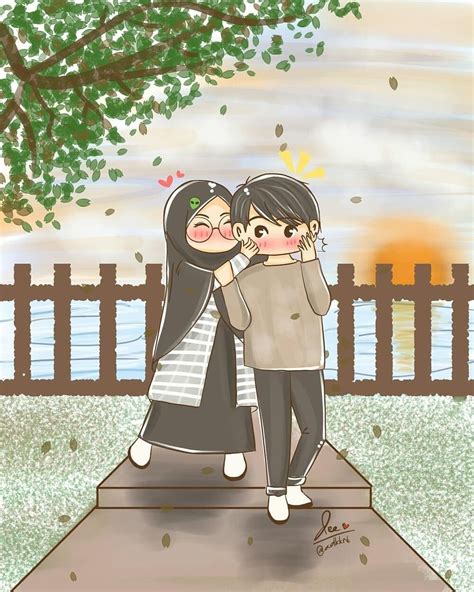 Cute Couple Gambar Kartun Muslimah Terpisah Pp Wa Couple Pasangan Aplikasi Wallpaper Couple