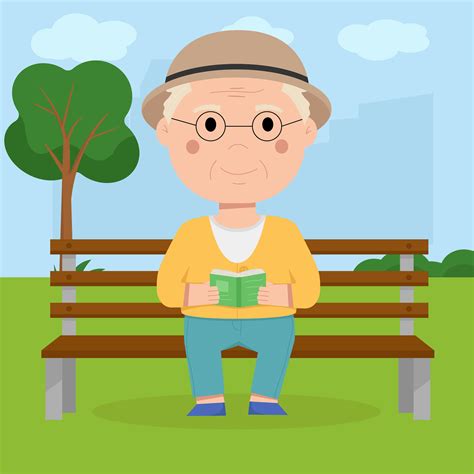 Grandpa Sits On A Bench In The Park And Reads A Book 4668814 Vector Art