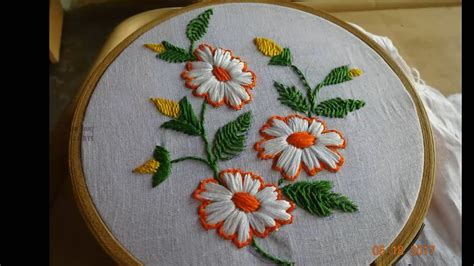 Hand Embroidery Flower Design Satin Stitch By Amma Arts Youtube