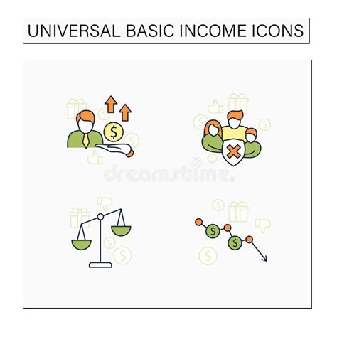 Universal Basic Income Color Icons Set Stock Vector Illustration Of