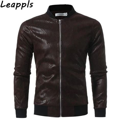 Leappls 3xl Pu Leather Jacket Men Crew Neck Herringbone Streetwear Pu
