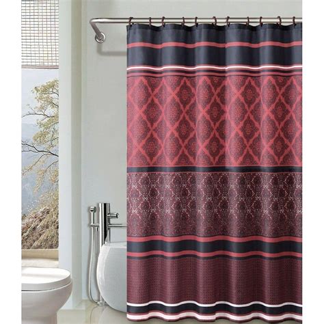 Crimson Red And Black 13 Pc Bath Shower Curtain And Rings Bathroom