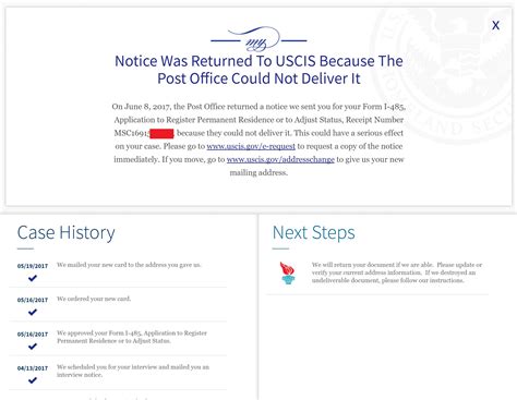 Initial Review Status AFTER GreenCard Approval - Returned Mail Notice