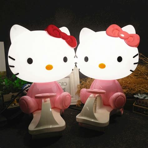 Hello Kitty Led Night Light Pinkred Cartoon Toy Car Table Lamps