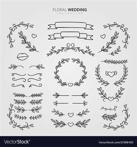 Floral Wedding Ornaments Collection Design Vector Image