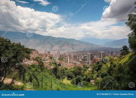 Panoramic Medellin City With The Downtown Buildings At The Background