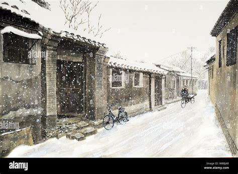 A Watercolor Painting Of Beijings Hutong Created By Chinese