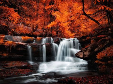 Waterfall River Landscape Nature Waterfalls Autumn Wallpapers Hd