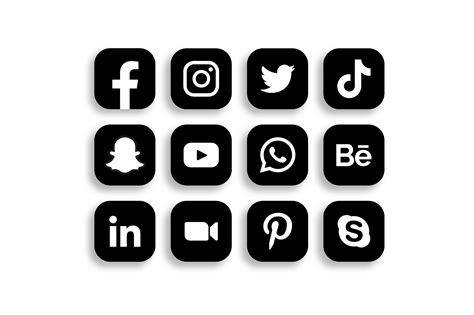 Black And White Social Media Icons Grafica Di SandyCreativeArt Creative Fabrica
